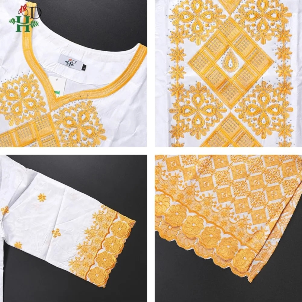H&D Family Matching African Wedding Outfits For Husband and Wife Bazin Riche Robes Custom Couple Dashiki Set Boy Kid white Dress
