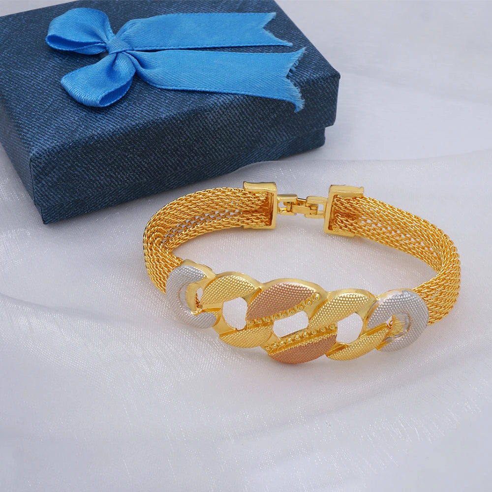 Trendy Nigerian Dubai Gold Color Jewelry Set For Women Tassel Long Chain Bridal Long Necklace Bracelet Earring Ring Wedding Sets