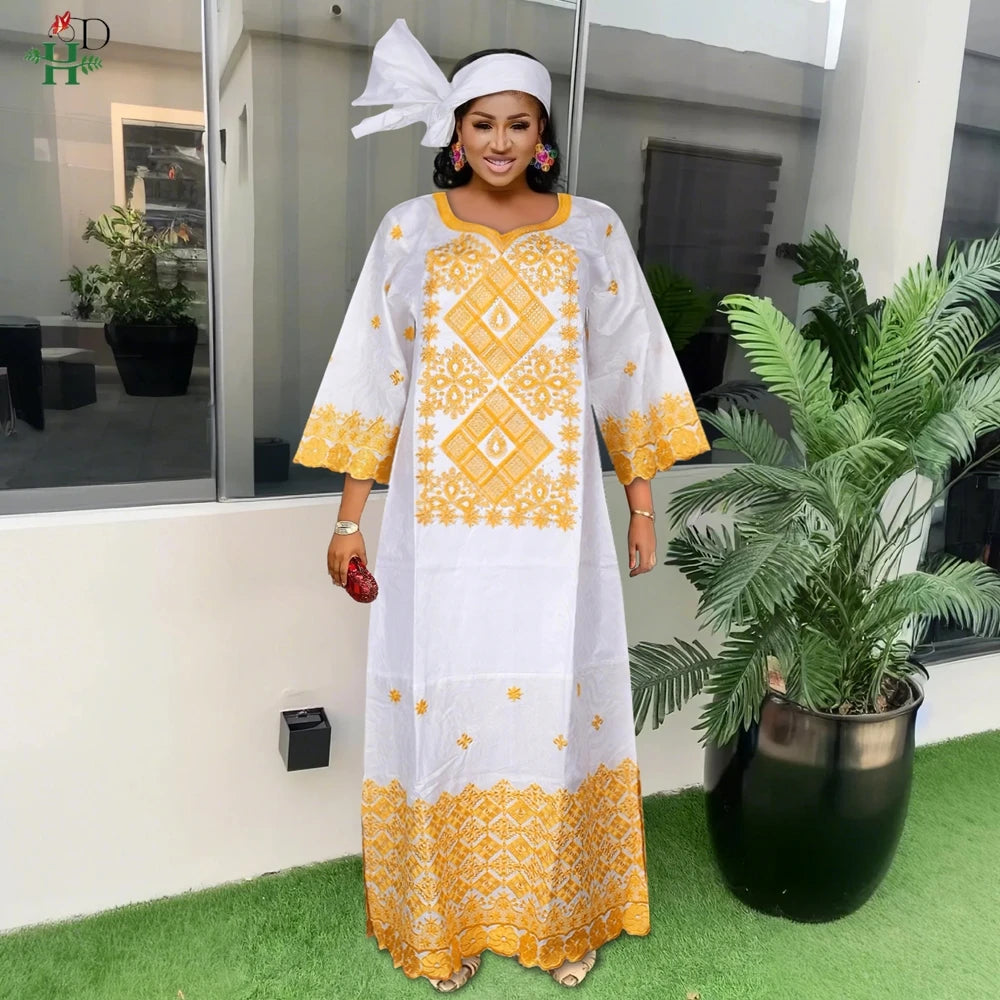 H&D Family Matching African Wedding Outfits For Husband and Wife Bazin Riche Robes Custom Couple Dashiki Set Boy Kid white Dress