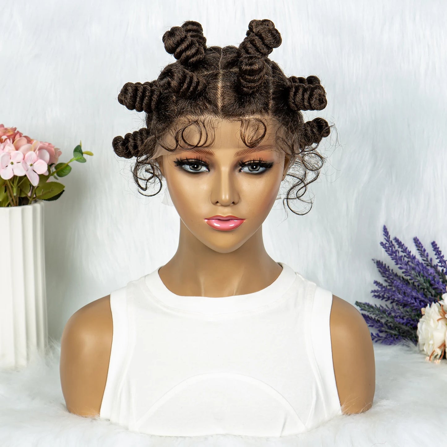 Knotless Braids Wig Synthetic Box Braided Hair Twist Braided Buns Wig Full Lace African Braiding Hair For Black Women