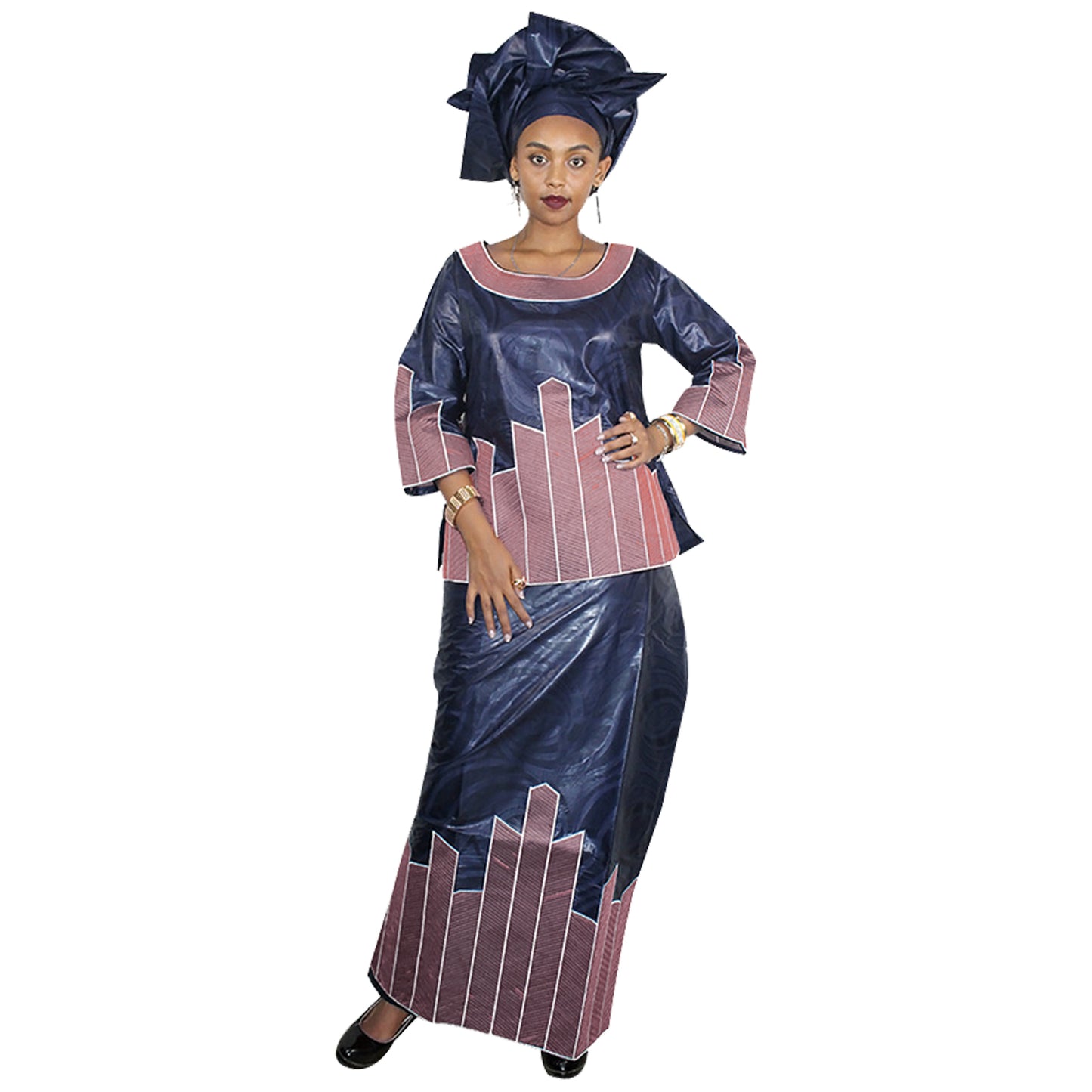 African Dresses For Women 3/4 Sleeve Top With Wrapper And Scarf 3pieces One Set 2 Size Smaller Than Us Size