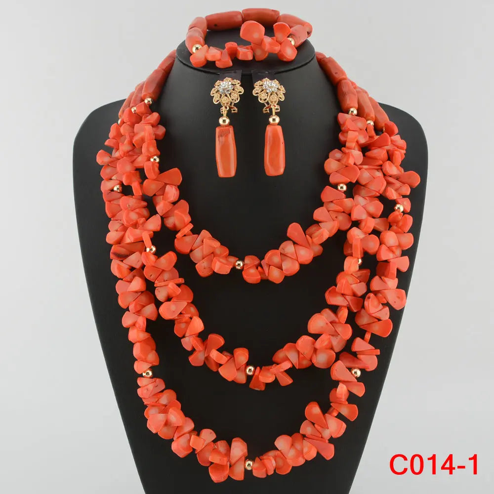 Fashion Nigerian Coral Beads Necklace Earrings Set for Bride New African Wedding Jewelry Set