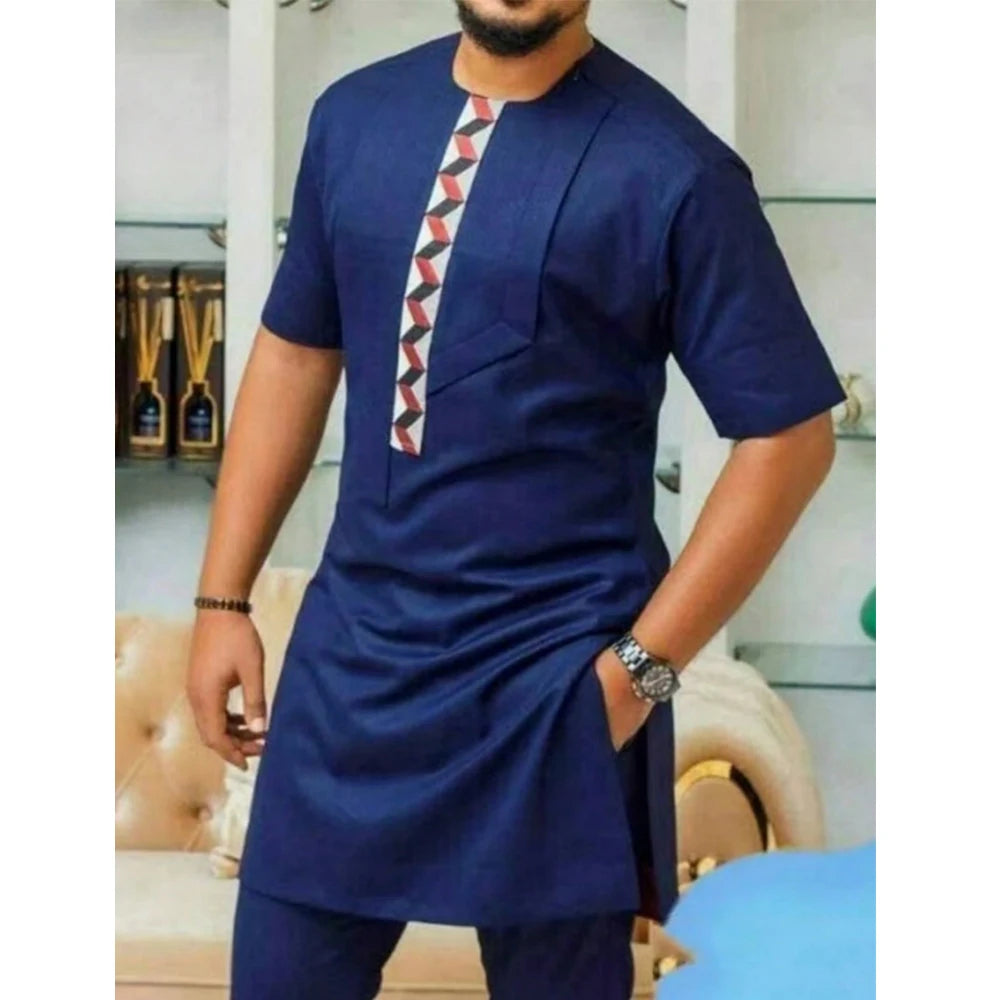 Kaftan Elegant Men's Suit Long Sleeve Ethnic Style Casual EmbroideryTop And Pants 2PCS Sets African Fashion Traditional Outfits