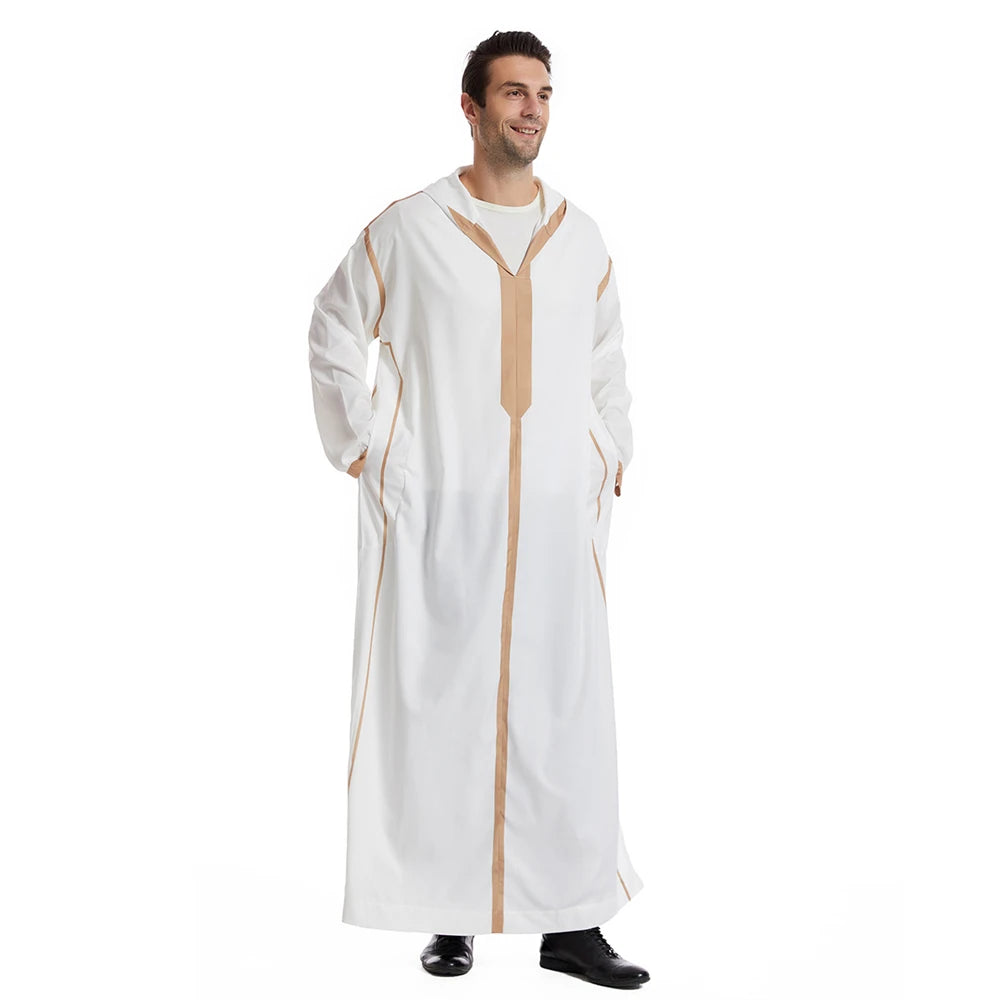 Men Abaya Muslim Dubai Saudi Long Dress Eid Hooded Jubba Thobe Islamic Clothing Moroccan Djellaba Caftan Kaftan Arabic Robe Gown