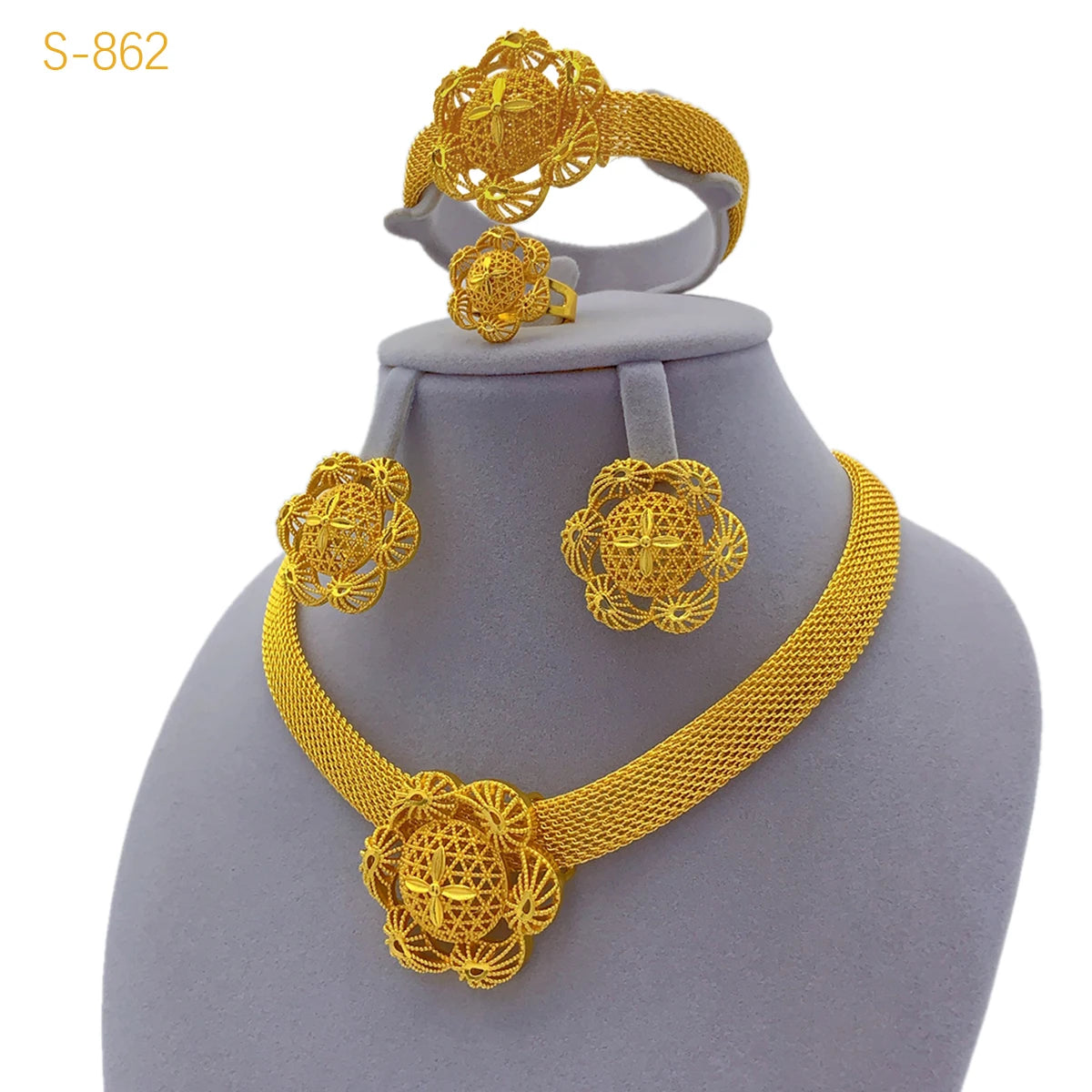 Luxury Flower Necklace Sets For Women Wedding Dubai Gold Plated African Jewelry Set Indian Jewellery Anniversary Gifts