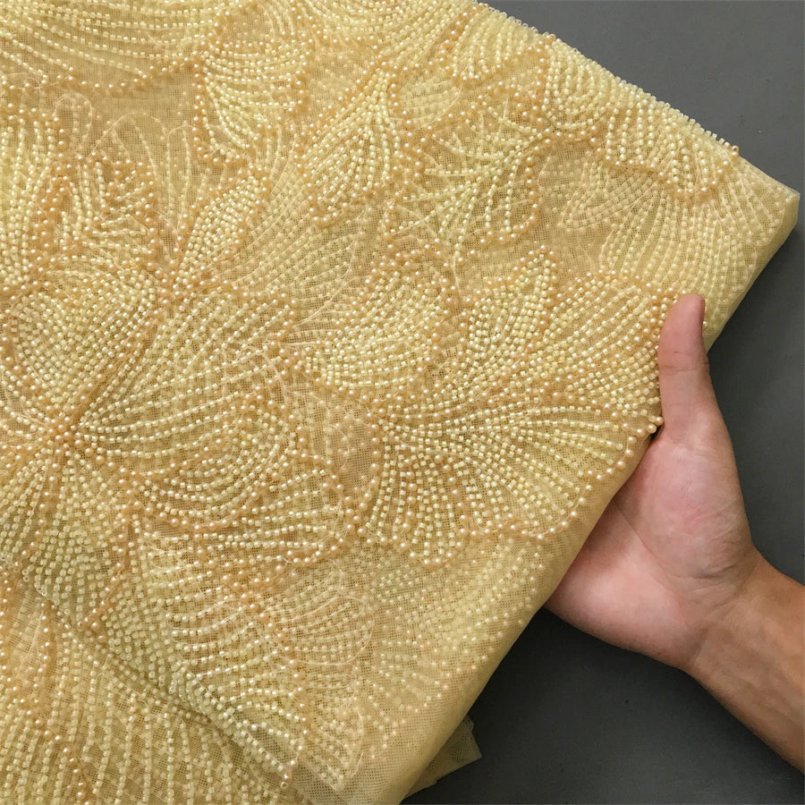 Kalume Green French Mesh Lace Fabric Beads African Lace Fabrics Nigerian Mesh Lace Fabric For Diy Dresses Party Wedding F4034