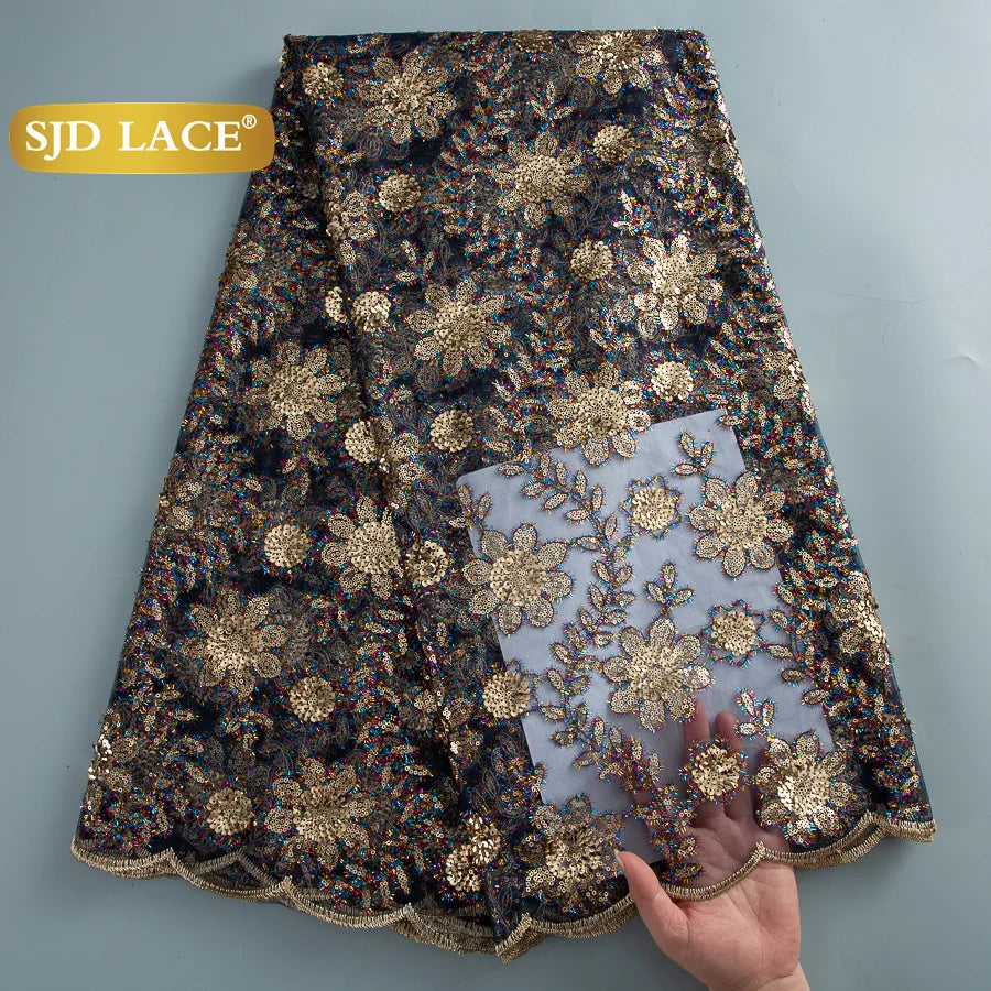 SJD LACE African Green Sequins Mesh Woman Lace Fabric High Quality 2025 Nigerian French Net Lace for Sewing Wedding Dresses 3735