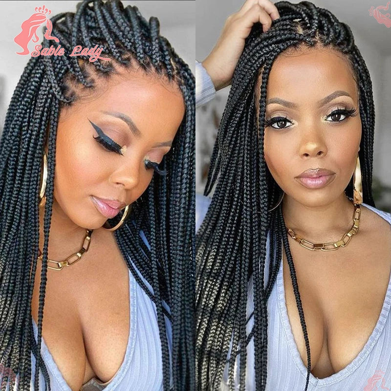 36" Synthetic Knotless Box Braided Wigs For Black Women Cornrow Braids Lace Wigs Full Lace Braids Hair Wig Black Braiding Hair
