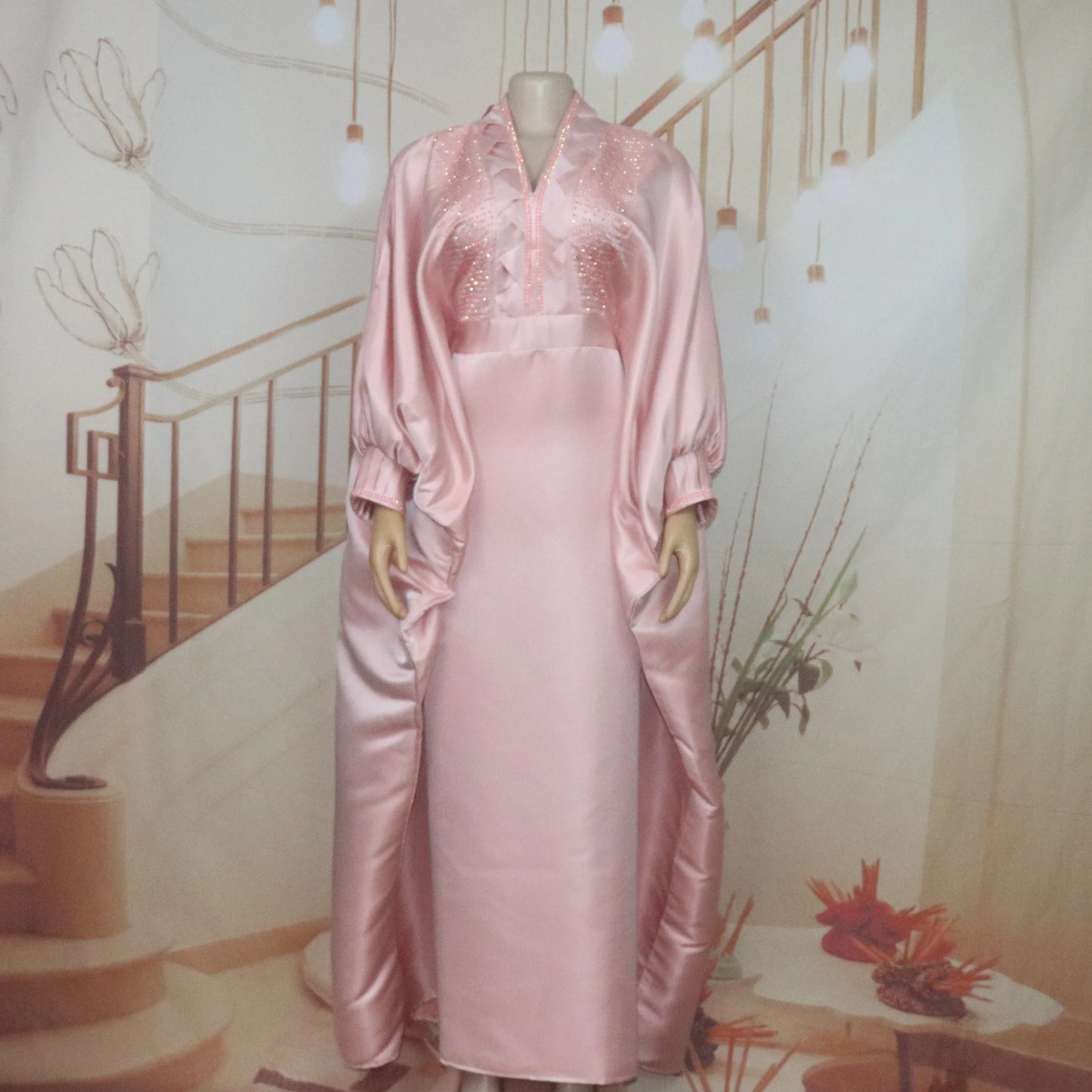 fashion turkey dresses for woman luxury elegant 2025 V-neck rhinestones dresses for church boubou  african dresses