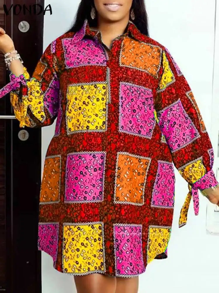 VONDA Plus Size 5XL Women Autumn Long Sleeve Printed Dress 2024 Bohemian Party Sundress Vintage A-Line Vestidos Loose Robe