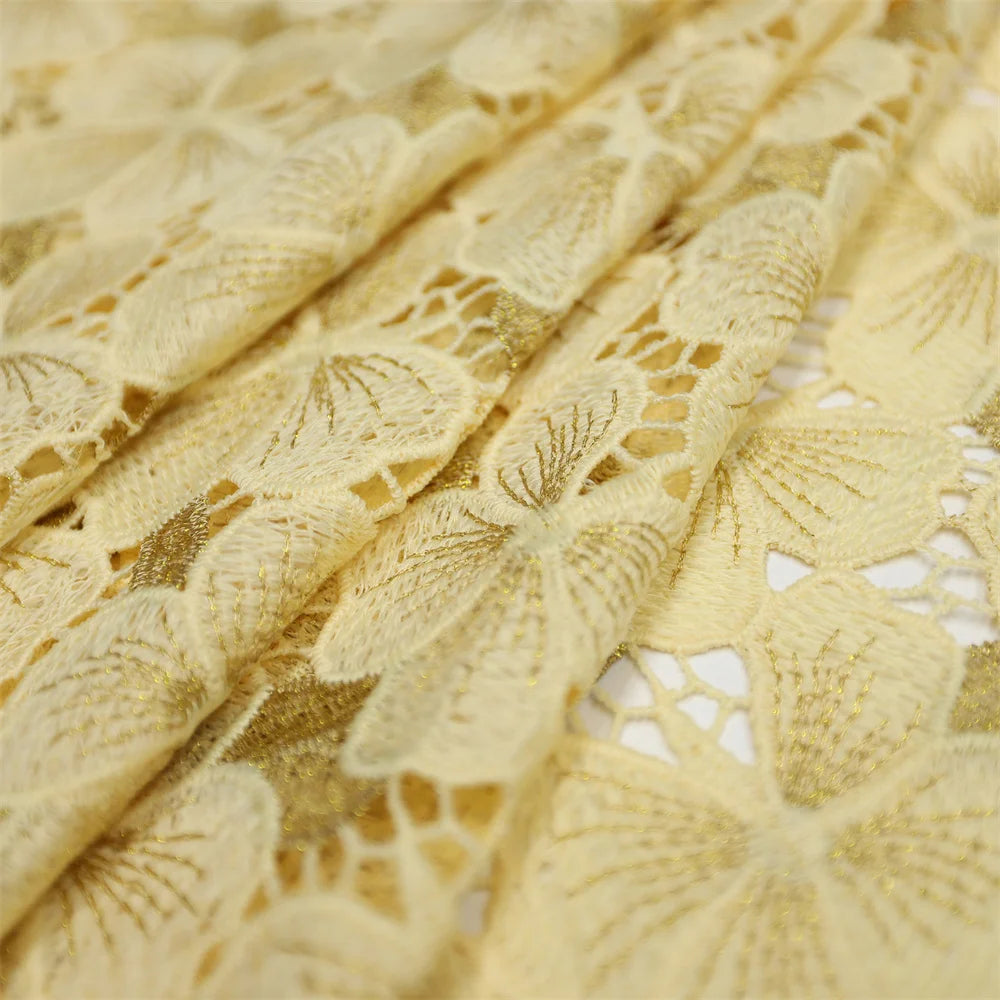 Fashionable Skin Friendly Guipure Lace Fine Cotton Textured African Cord Lace Cupion Fabric 5 Yards Occasional Couple Wear