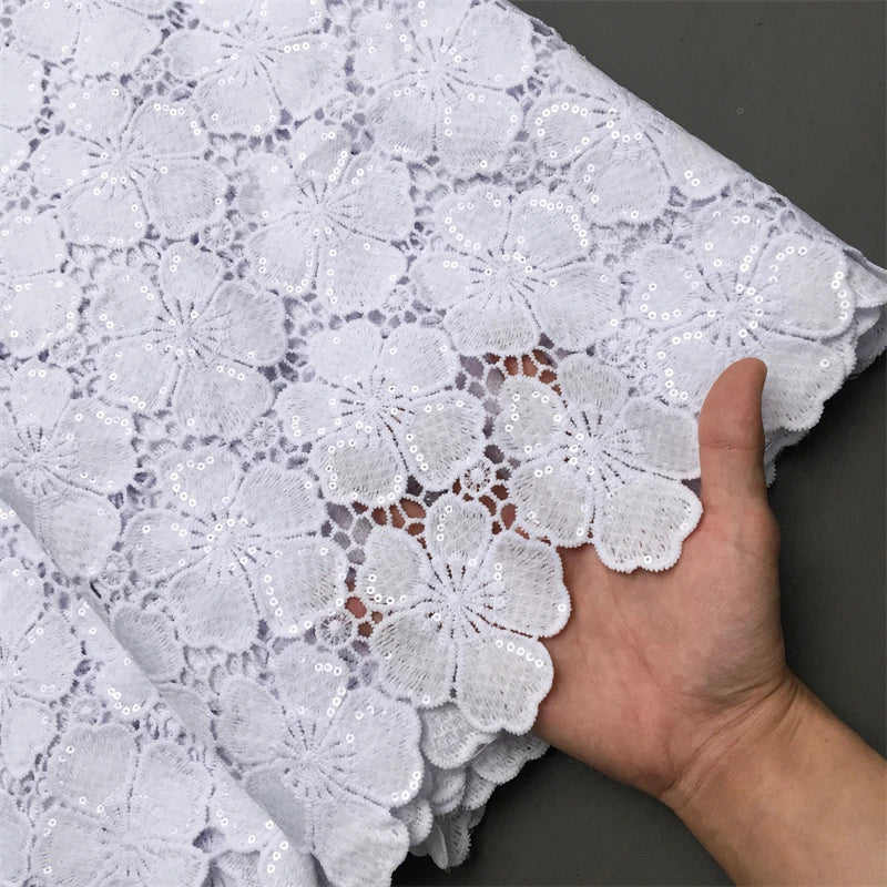White Water Soluble Fabric Lace African Guipure Cord Lace Fabric High Quality Elegant For Women Wedding Party Dress,2.5yards4025