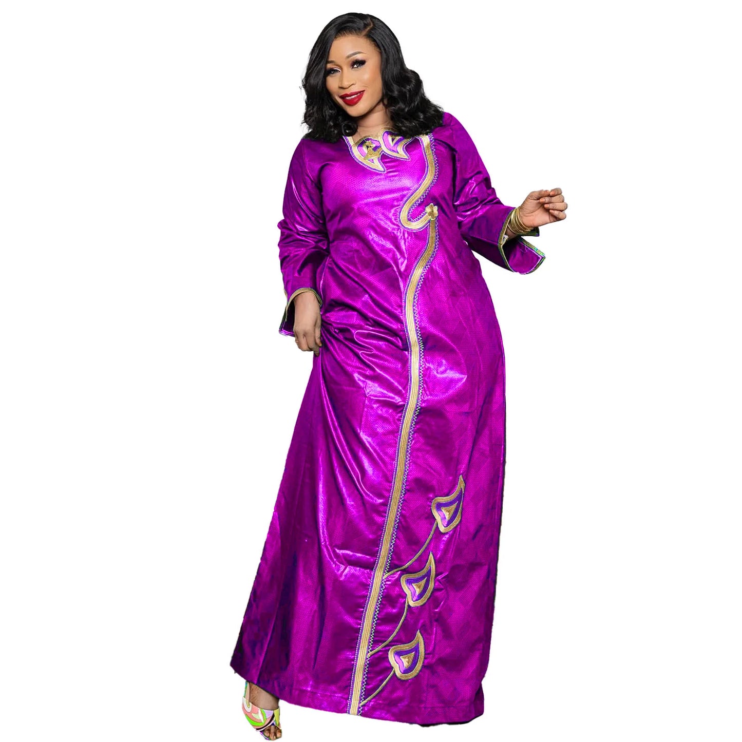 African Attire For Women Bazin Riche Embroidery Plus Size Elegant Party Church Dress