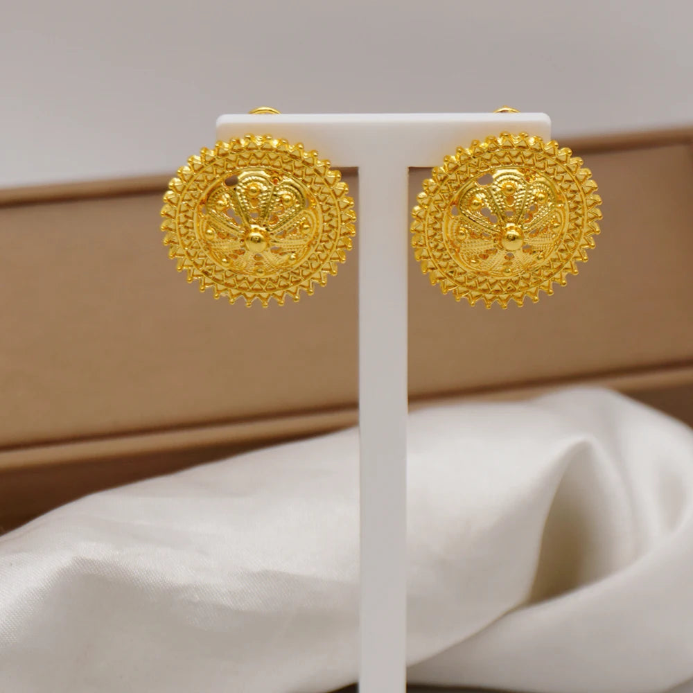 Trendy Nigerian Dubai Gold Color Jewelry Set For Women Tassel Long Chain Bridal Long Necklace Bracelet Earring Ring Wedding Sets