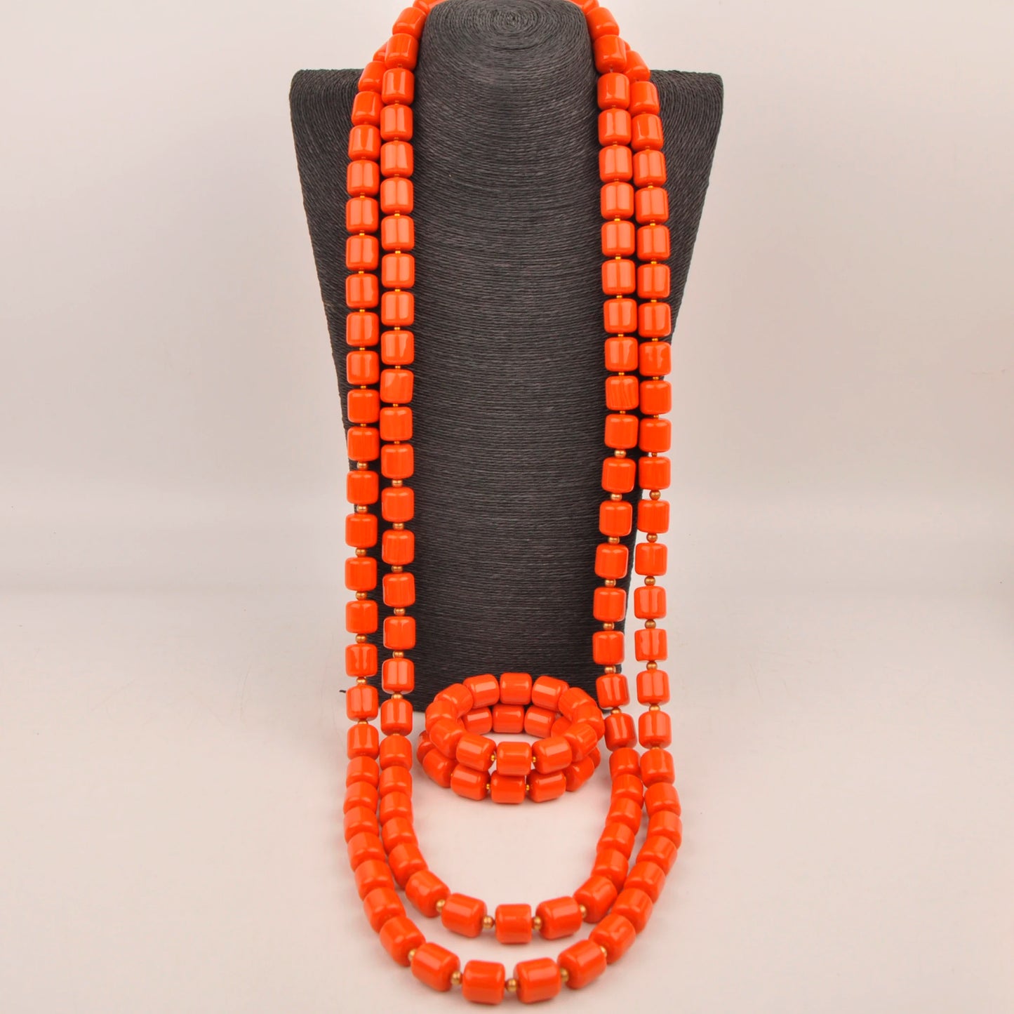 Orange Nigerian Artificial Coral Bead Necklace African Jewelry Sets