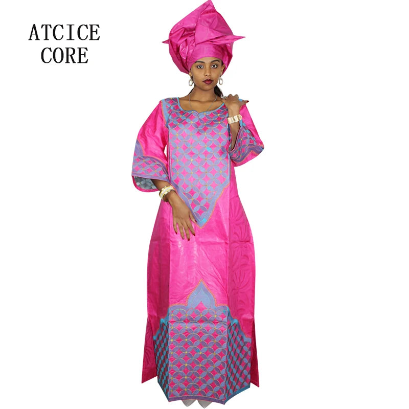 African Attire For Women Bazin Riche Embroidery Plus Size Elegant Party Church Dress