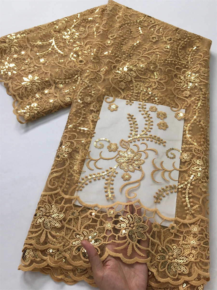 For Sewing Luxury Midi Party Dresses French Tulle Mesh Lace Newest Design African Nigerian Embroidered Lace Fabric,2.5yards 3846