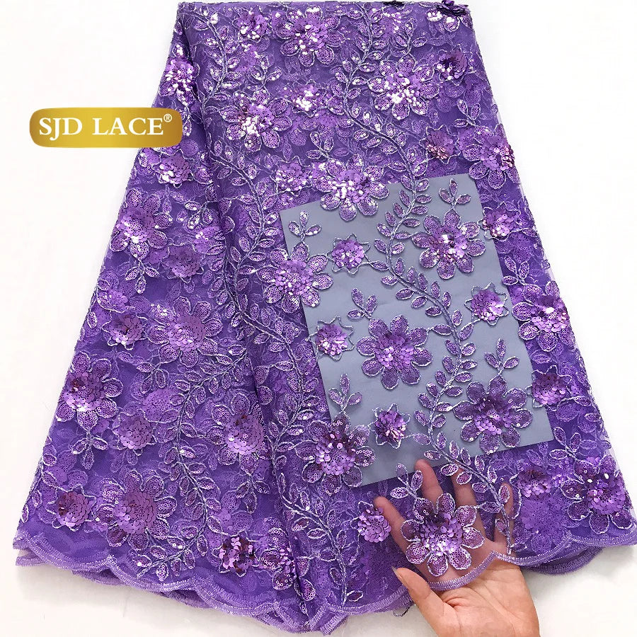 LACE 5Yards Nigerian Tulle Mesh Lace Fabric 2025 High Quality French African Sequins Net Lace for Women Wedding Dresses 4173