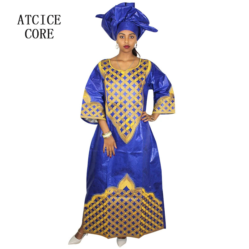 African Attire For Women Bazin Riche Embroidery Plus Size Elegant Party Church Dress