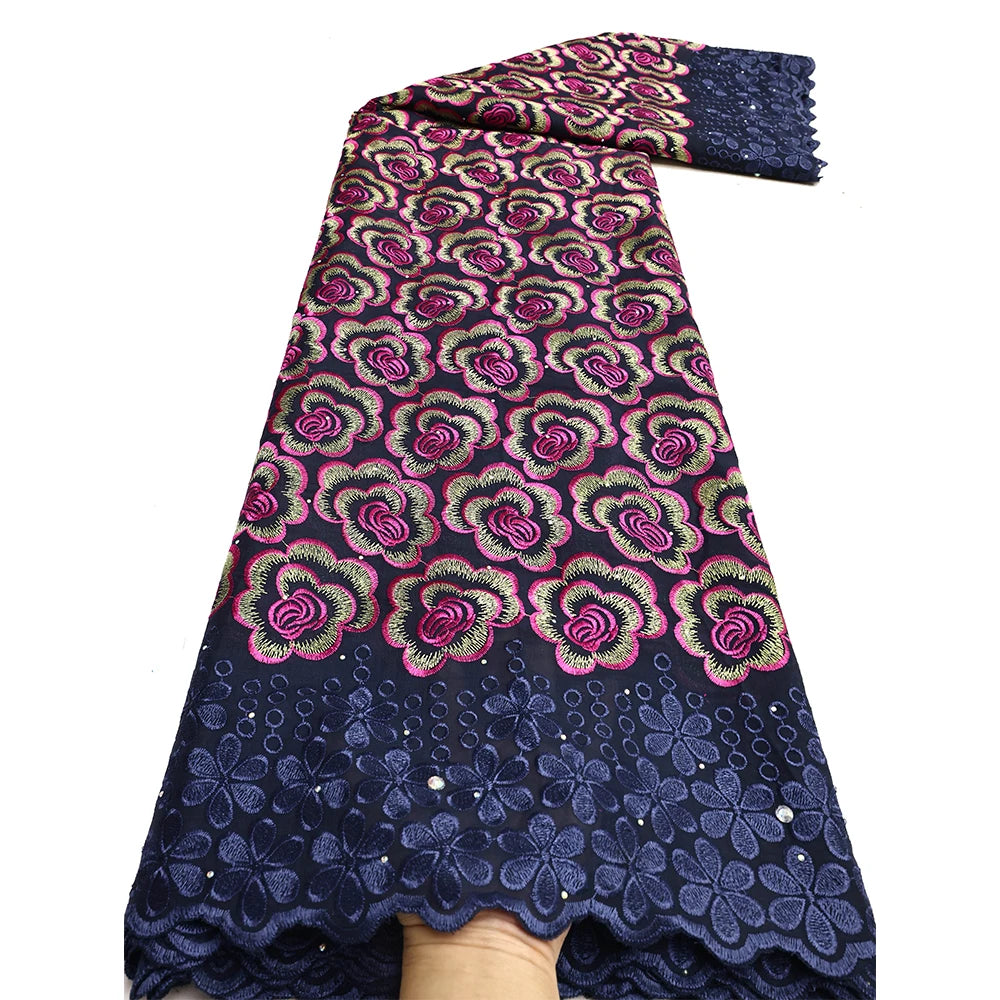 Latest 2025 High Quality African Nigerian Tulle Lace Fabric Cotton Damask Guipure Formal Prom Party Gown Dress 5Yards