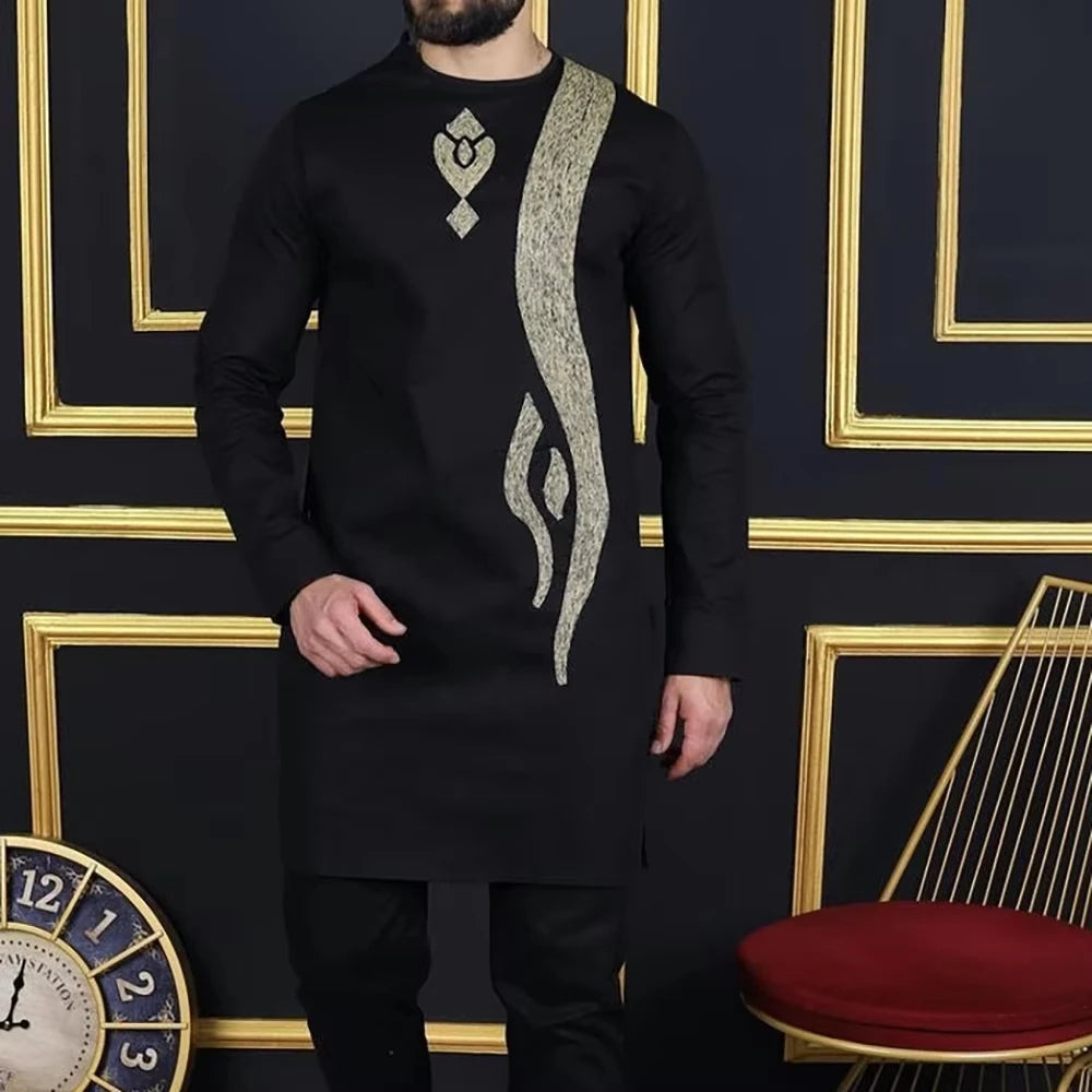 Dashiki Men Clothing 2 Pieces Long Sleeve Outfit African Clothes For Men Solid Color Casual Riche Shirt Pant Full Men‘s Suits