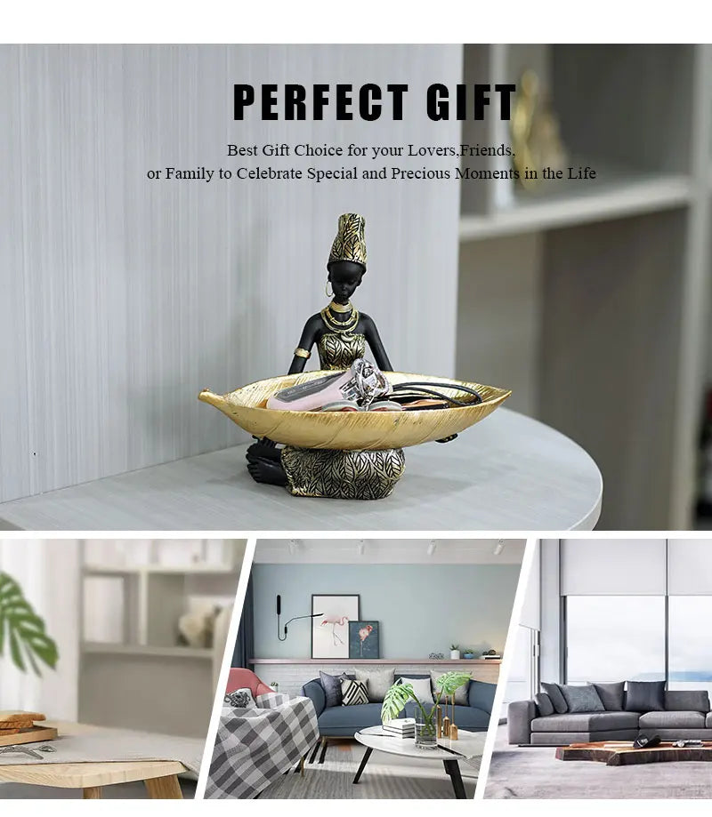 SAAKAR Resin Exotic Black Woman Storage Figurines Africa Figure Home Desktop Decor Keys Candy Container Interior Craft Objects