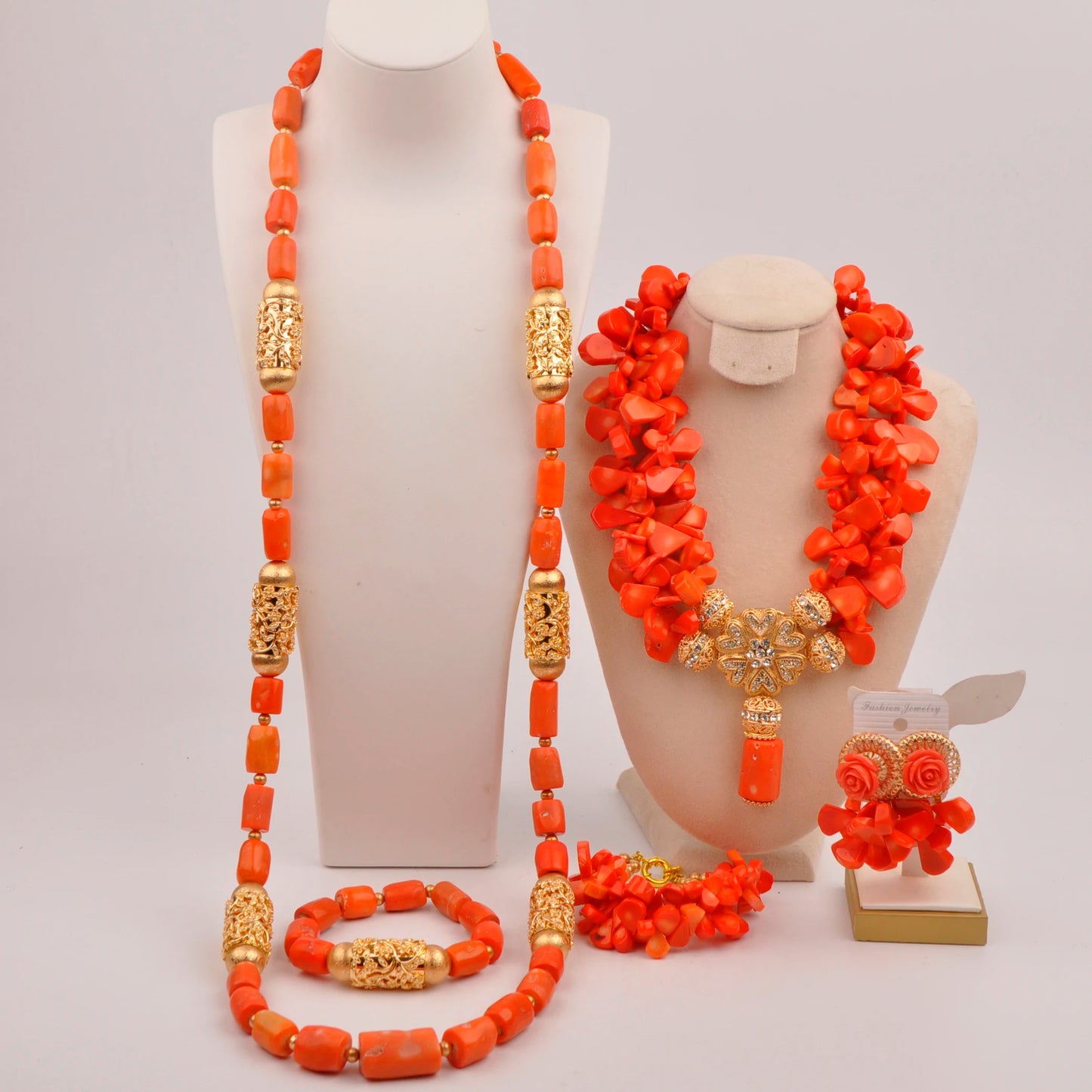 Orange Nigerian Artificial Coral Bead Necklace African Jewelry Sets