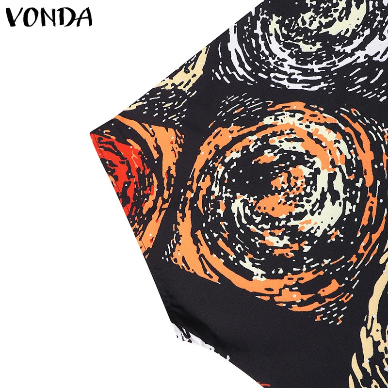 Plus Size VONDA Women Foral Printed Maxi Dress 2024 Causal Puff Sleeve Round Neck Bohemian Long Sundress Holiday Eelgant Vestido