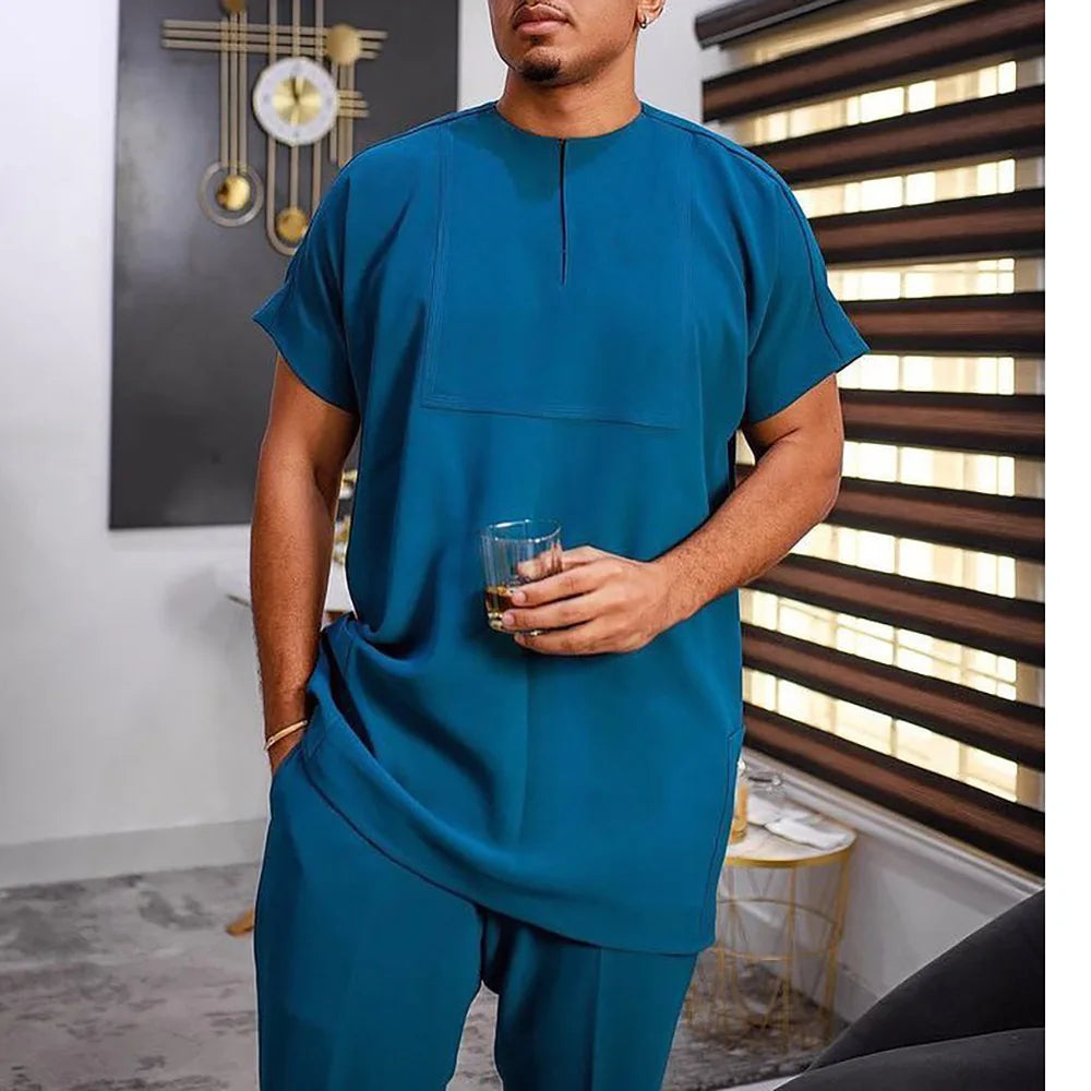 2024 African Youth Stand Collar Slim Fit Brown Ordinary Spring And Autumn Casual Shirt Dashiki Suit Muslim Suit Rich Bazin