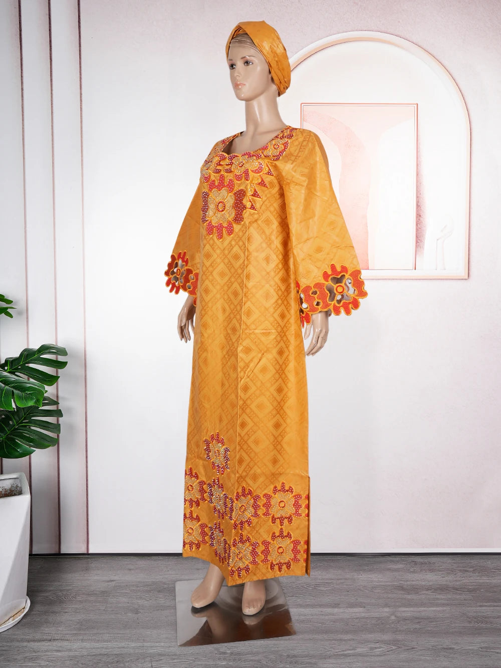 H&D African Clothing Dresses For Women Elegant Wedding Party Gown Ankara Dashiki Long Dress Roupas Bazin Riche Yellow Robes