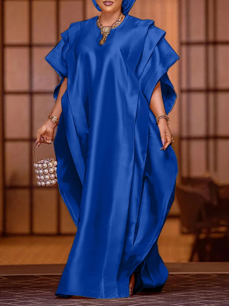 VONDA Plus Size 5XL Elegant Maxi Long Dress 2024 Fashion Satin Dress Sexy Printed Patchwork Bat-wing Sleeve Vestidos Ruffle Robe