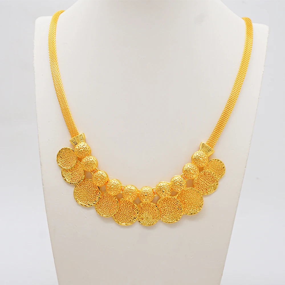 Luxury Indian Jewellery Earrings Necklace Jewelry Sets For Women Dubai Gold Color African Arabic Wedding Bridal  Party Gifts