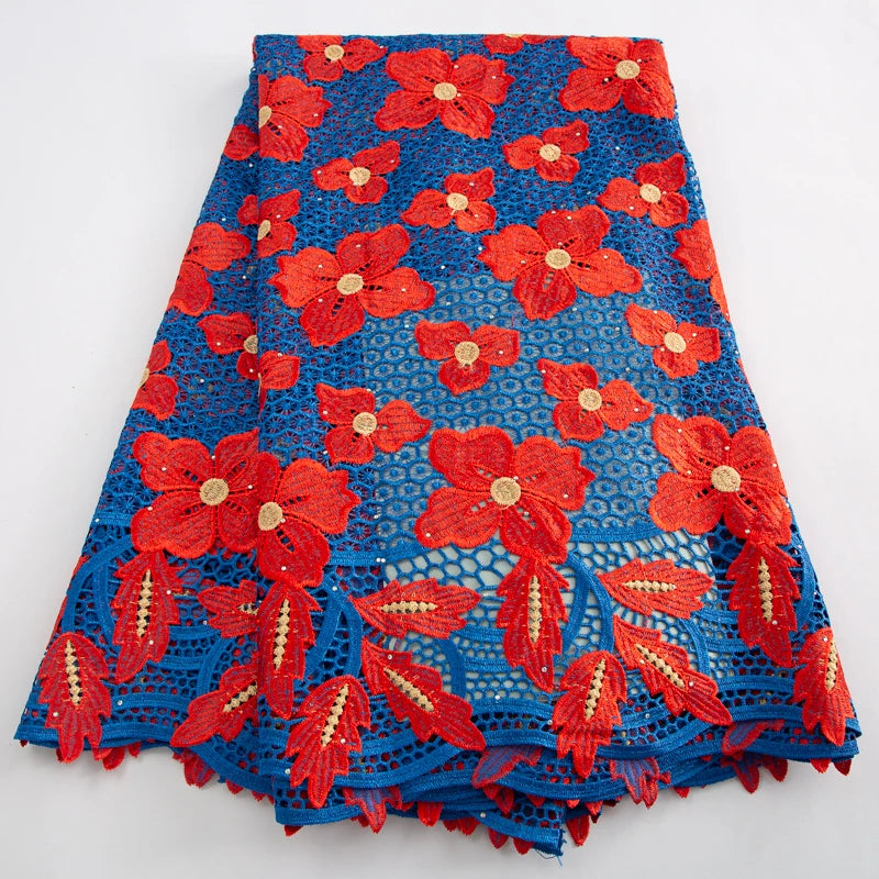 Cord Lace Fabric With Crystals African Guipure Lace Fabric 2024 High Quality Lace 5 Yards Wedding Luxury Dresses for Women A3630