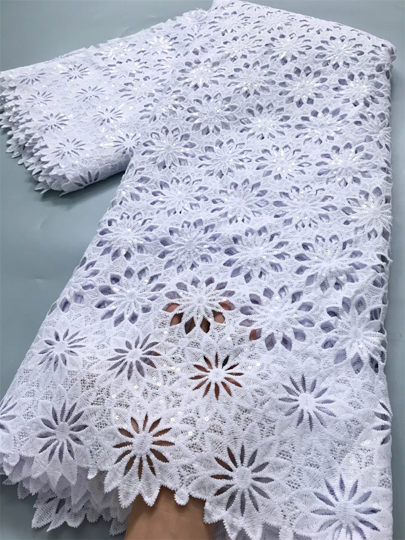 White Water Soluble Fabric Lace African Guipure Cord Lace Fabric High Quality Elegant For Women Wedding Party Dress,2.5yards4025