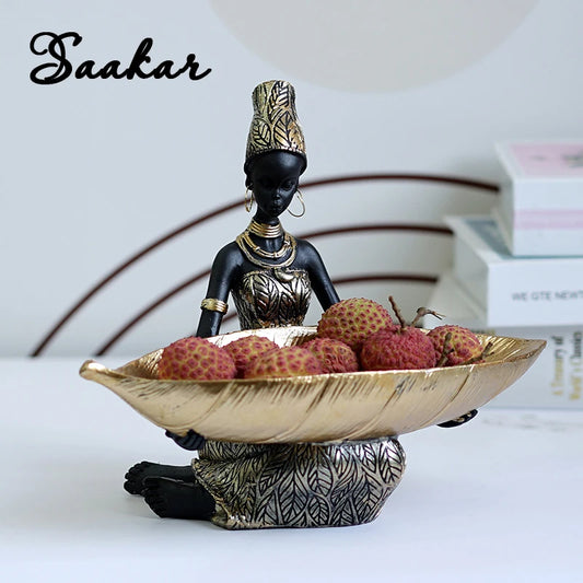 SAAKAR Resin Exotic Black Woman Storage Figurines Africa Figure Home Desktop Decor Keys Candy Container Interior Craft Objects