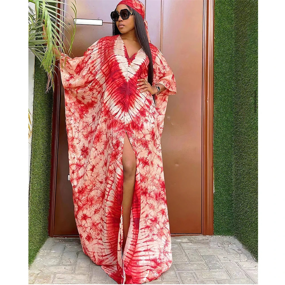 African Dresses for Women Hijab Kaftan Print Loose Boubou Robe Africa Clothes Ankara Dashiki Dubai Abaya Scarf Gown Caftan Dress