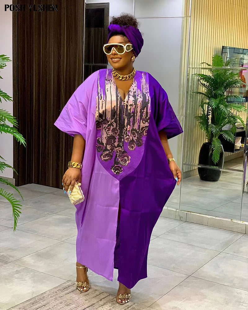 Plus Size African Long Dresses for Women 2025 Traditional Nigeria Print Patchwork Caftan Dress Abaya Musulman Robe Femme Clothes