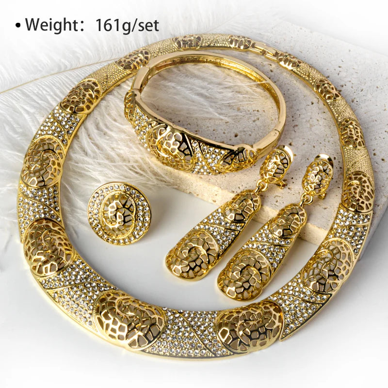 Sunny Jewelry Fashion Bridal Wedding Sets Zircon Classic 24K Gold Plated Earrings Necklace Bracelet Ring For Women Gifts