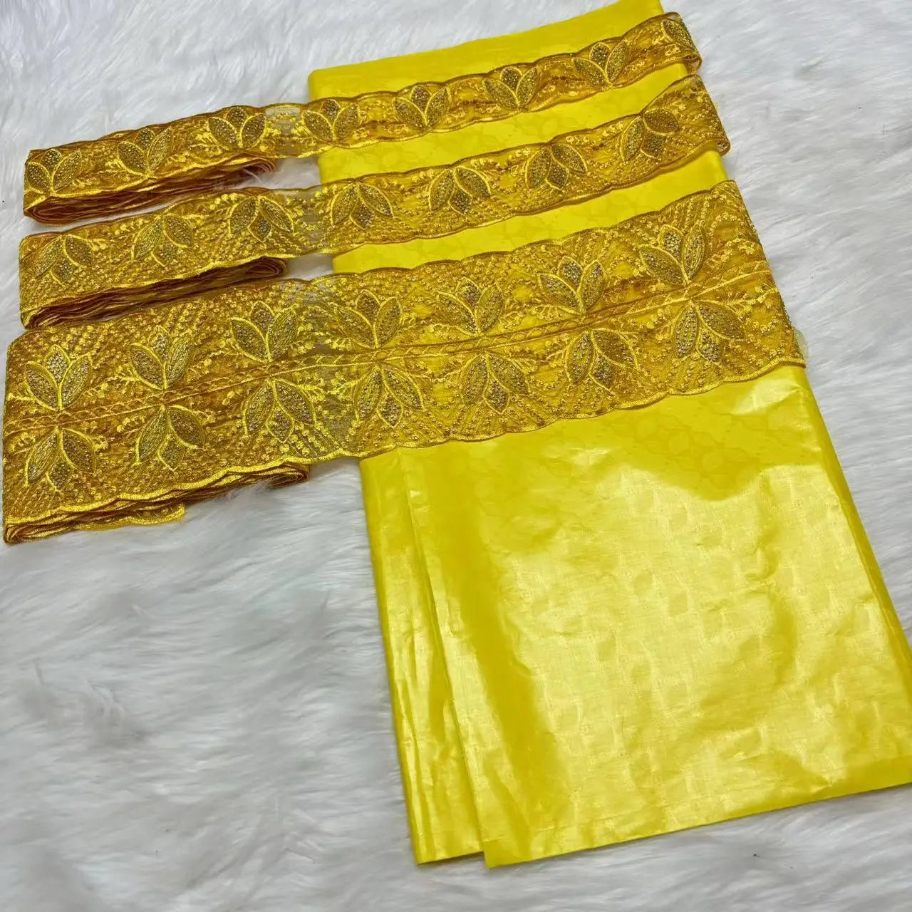 5 Yards/lot Perfume Bazin Riche Soft Brocade Fabric With 15 yards Lace Embroidered Trim Accessories Ribbon For Crafts Sewing