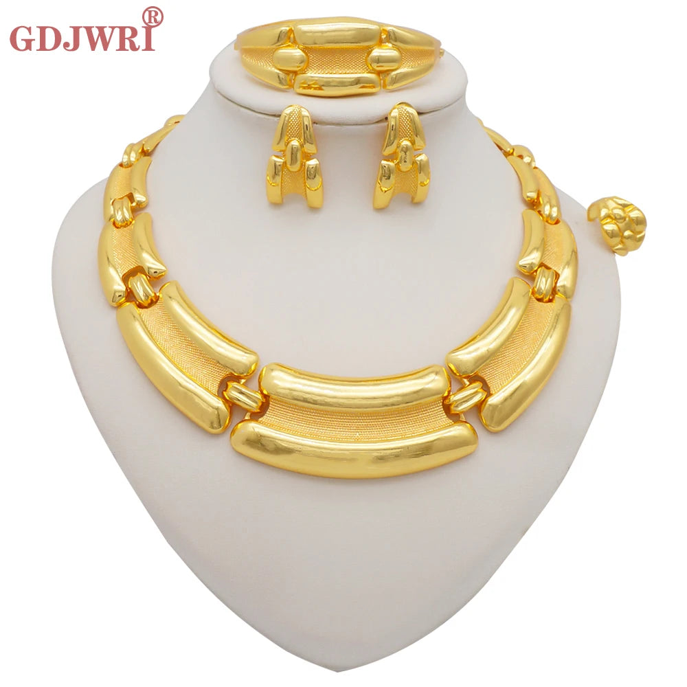 Necklace Sets For Women Dubai African Gold Color Jewelry Set Bride Earrings Rings Indian Nigerian Wedding Jewelery Set Gift