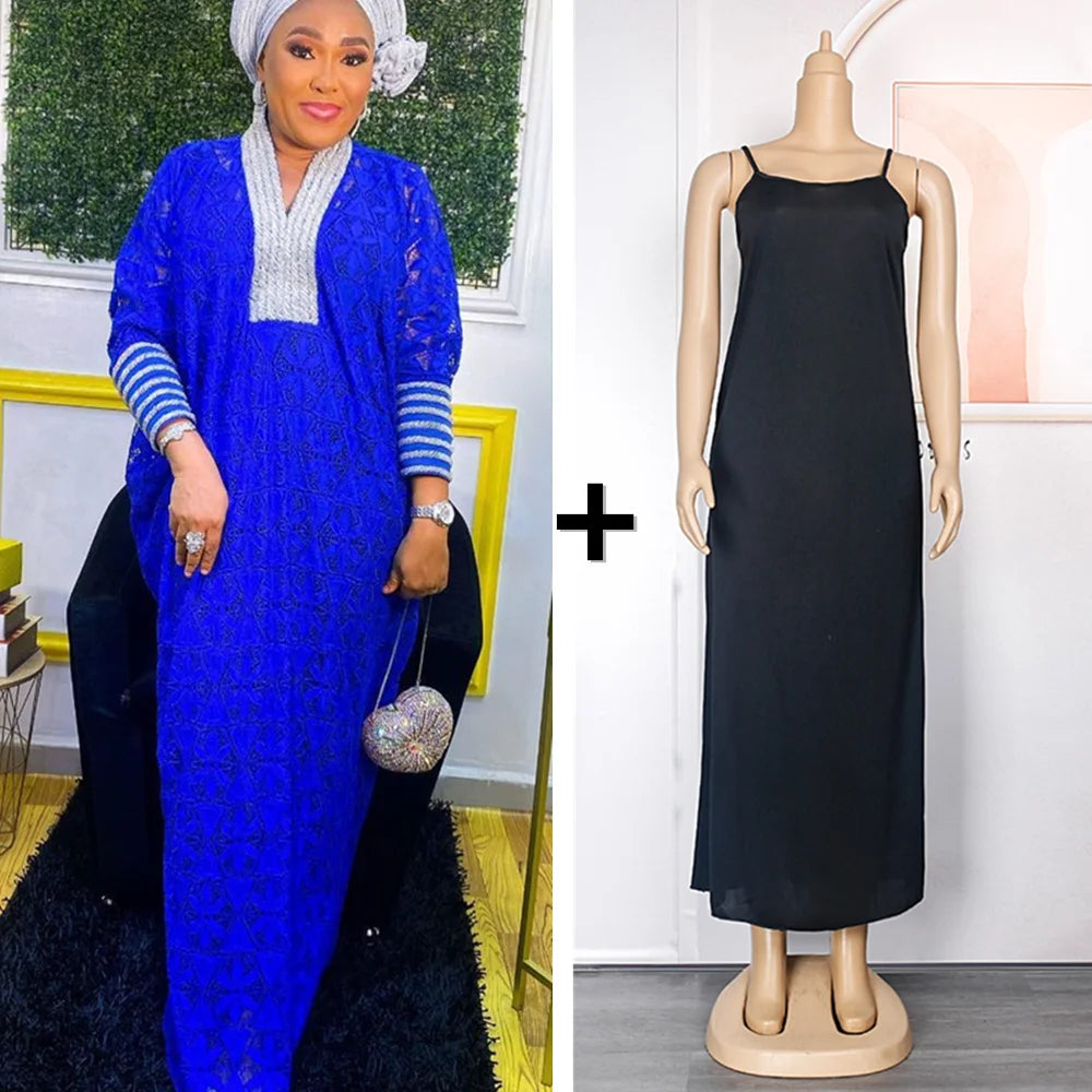 Elegant African Dresses for Women Traditional Dashiki Lace Boubou Plus Size Turkey Wedding Party Gown Muslim Kaftan Maxi Dress