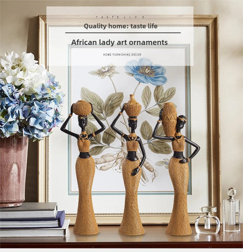 African Girl Home Ethnic Style Craft Resin Ornament Creative Gift Living Room Study Office Desk Character Decoration home decor
