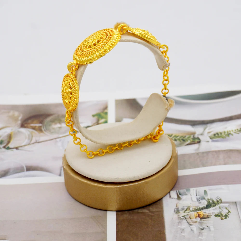 African Ladies Dubai 24k Gold Plated Long Necklace Set Bridal Banquet Wedding Jewelry Set Accessories