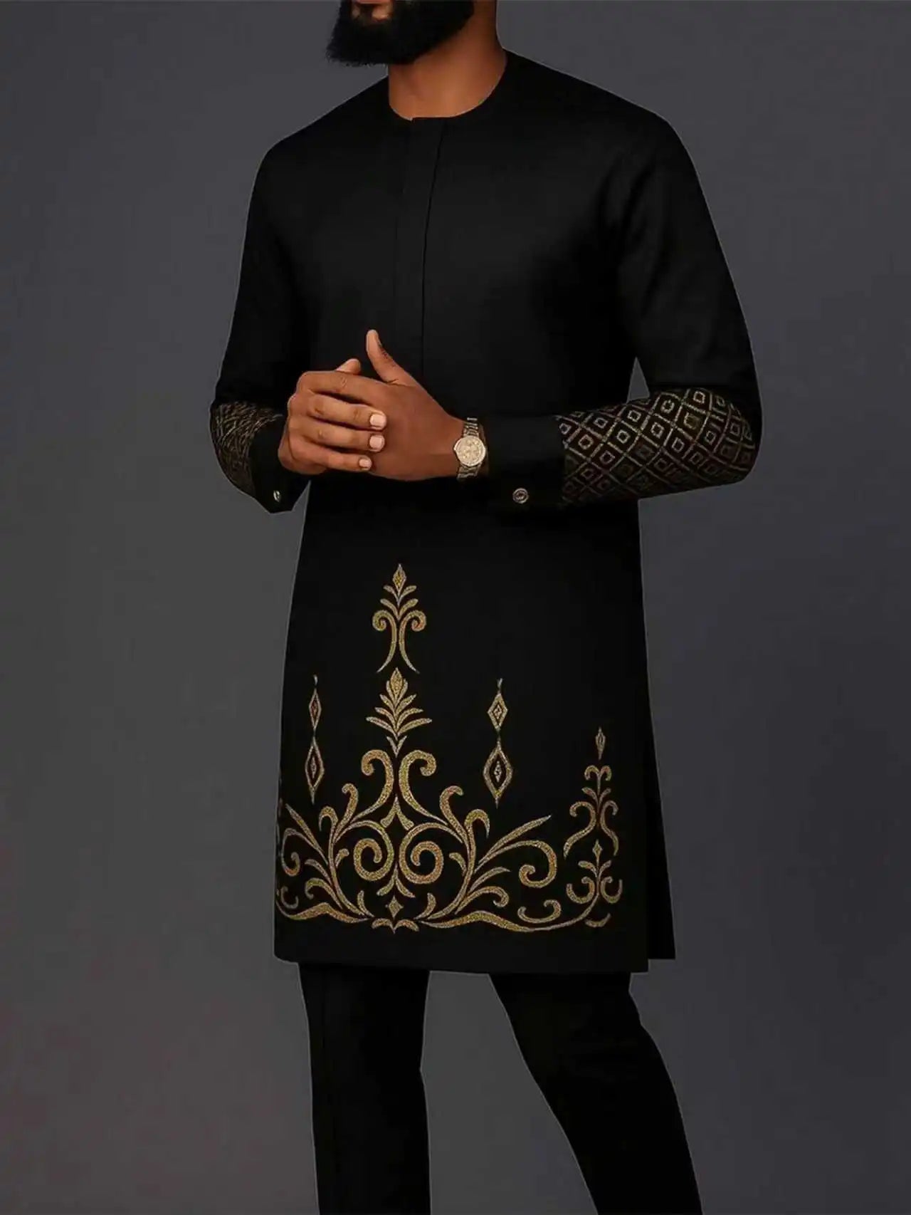 Mans Tracksuits Suits Set Kaftan Embroidered Long Sleeve Tops Pants 2Pcs Set Outfits Wedding Wear African Ethnic Casual Clothing