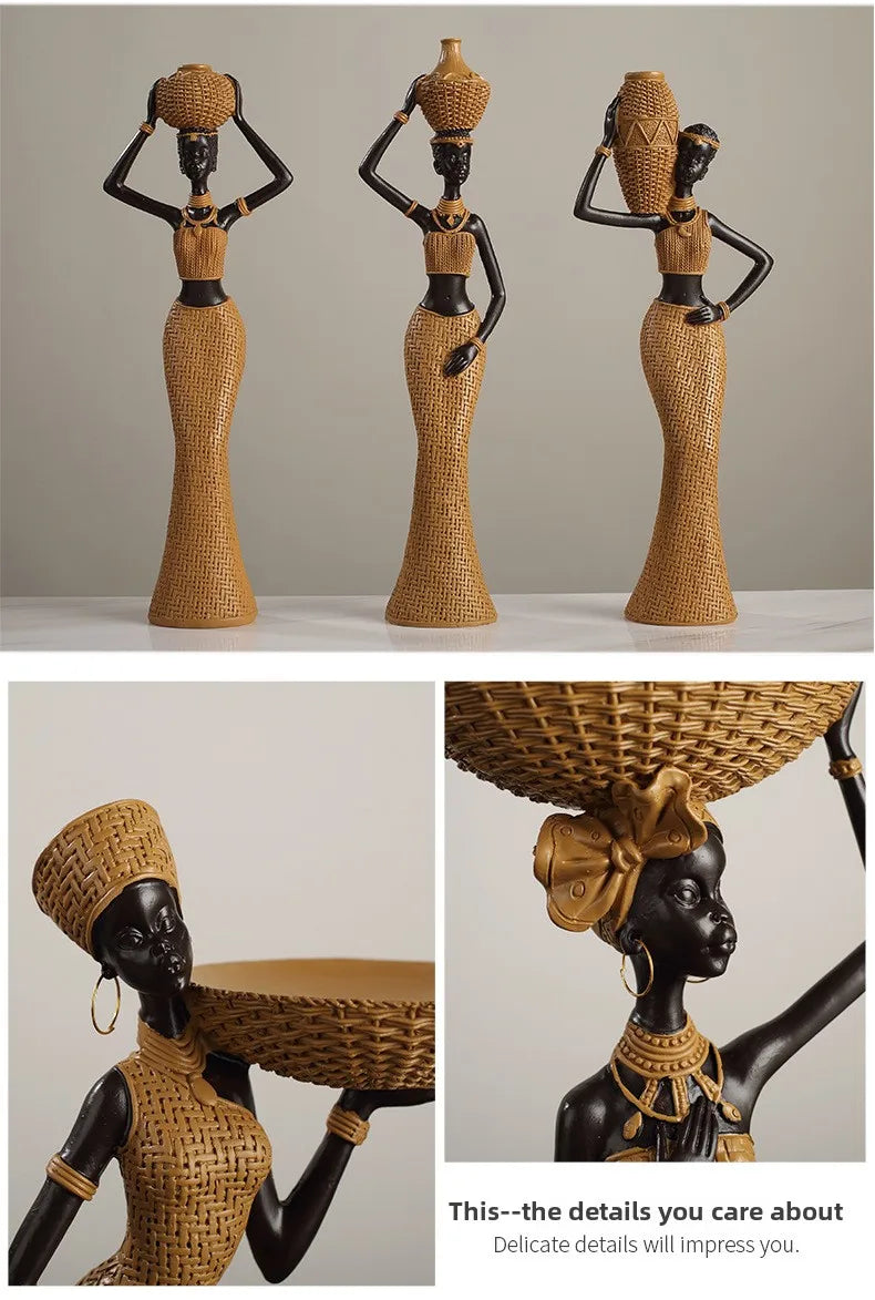 African Girl Home Ethnic Style Craft Resin Ornament Creative Gift Living Room Study Office Desk Character Decoration home decor