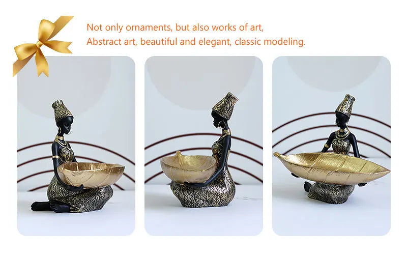 SAAKAR Resin Exotic Black Woman Storage Figurines Africa Figure Home Desktop Decor Keys Candy Container Interior Craft Objects