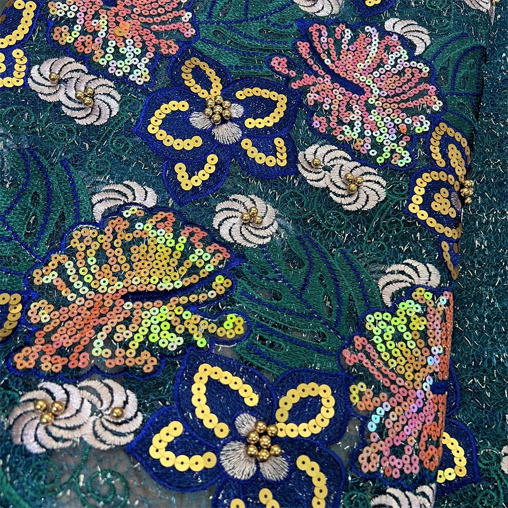 Nigerian Tulle Lace Fabric with Sequins Embroidery, High Quality, African Sewing, Guipure Net Cloth, Prom Dresses, 5Yards