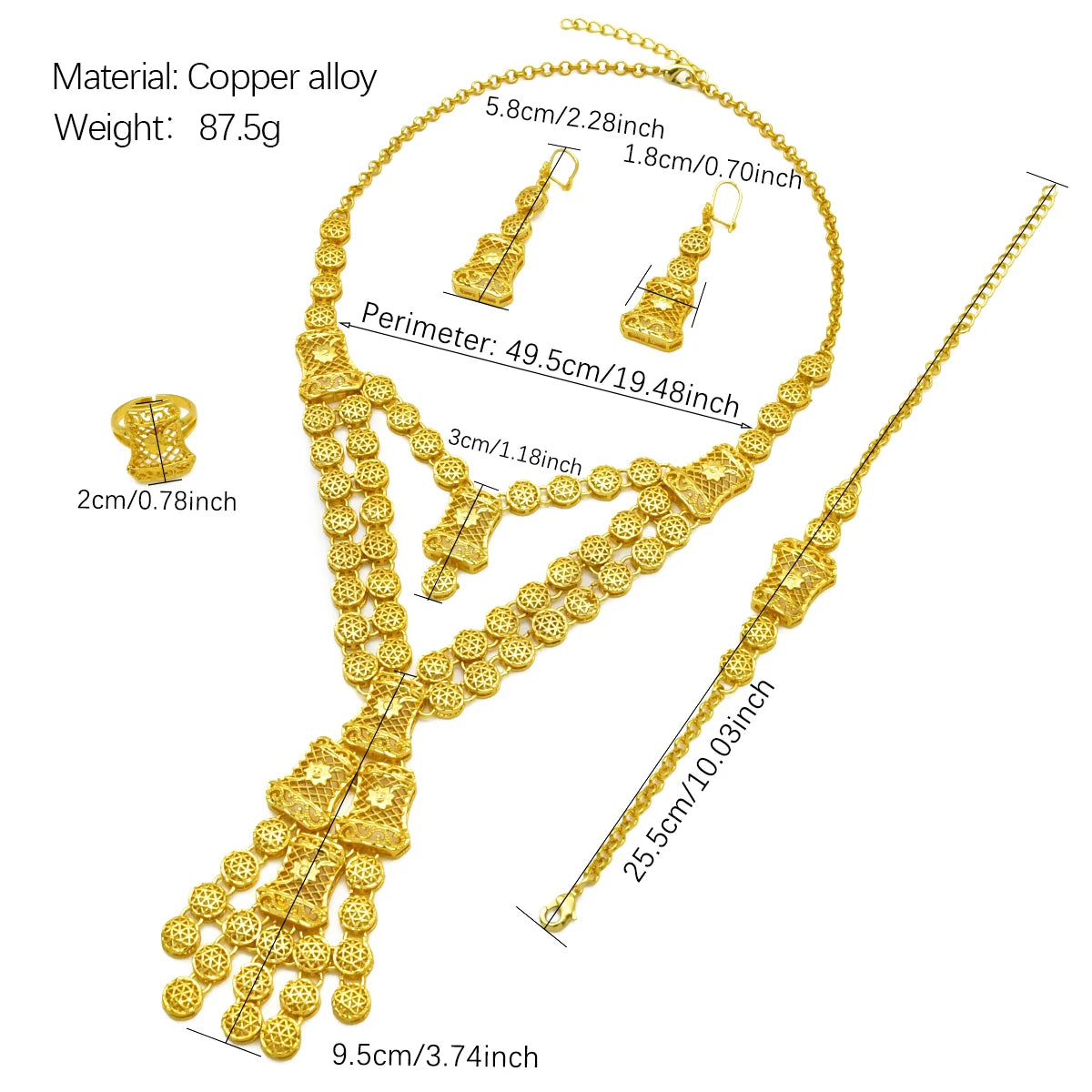 Luxury Dubai 24K Gold Color Two layer Necklace Jewelry Set For Women Bridal Nigerian Indian African Wedding Party Gift