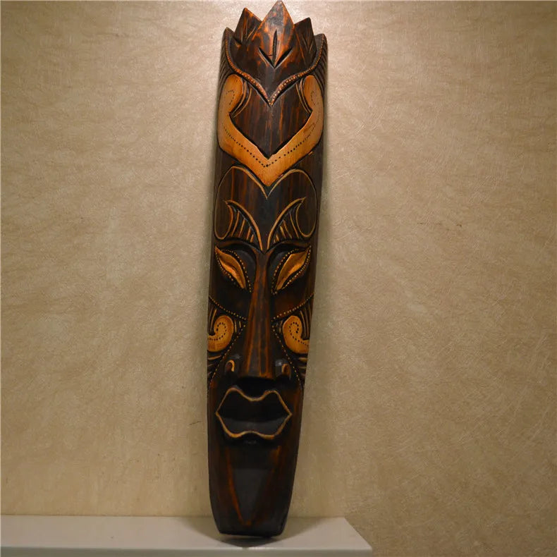 50cm H Southeast Asian Style Wall Hanging Pendant Thai Wood Carving African Face Mask Creative Retro Home Bar Hotel Decoration