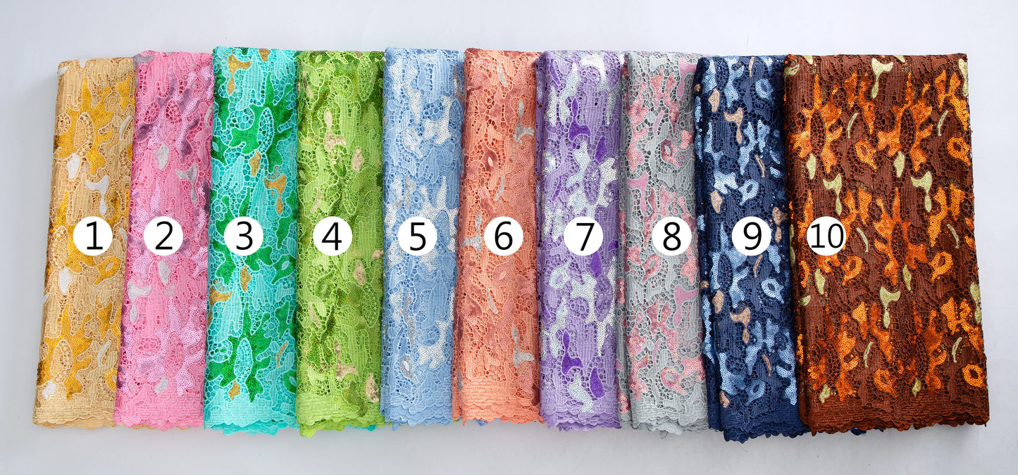 Kalume African Sequins Lace Fabric 2025 High Quality Material Nigerian Guipure Cord Lace Fabric for Party Dress Sewing F4058